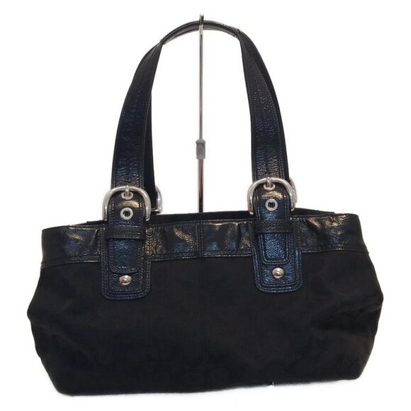 Auth COACH Soho Pleated Signature Tote F13742 Black Jacquard Patent Leather - - Picture 3 of 8